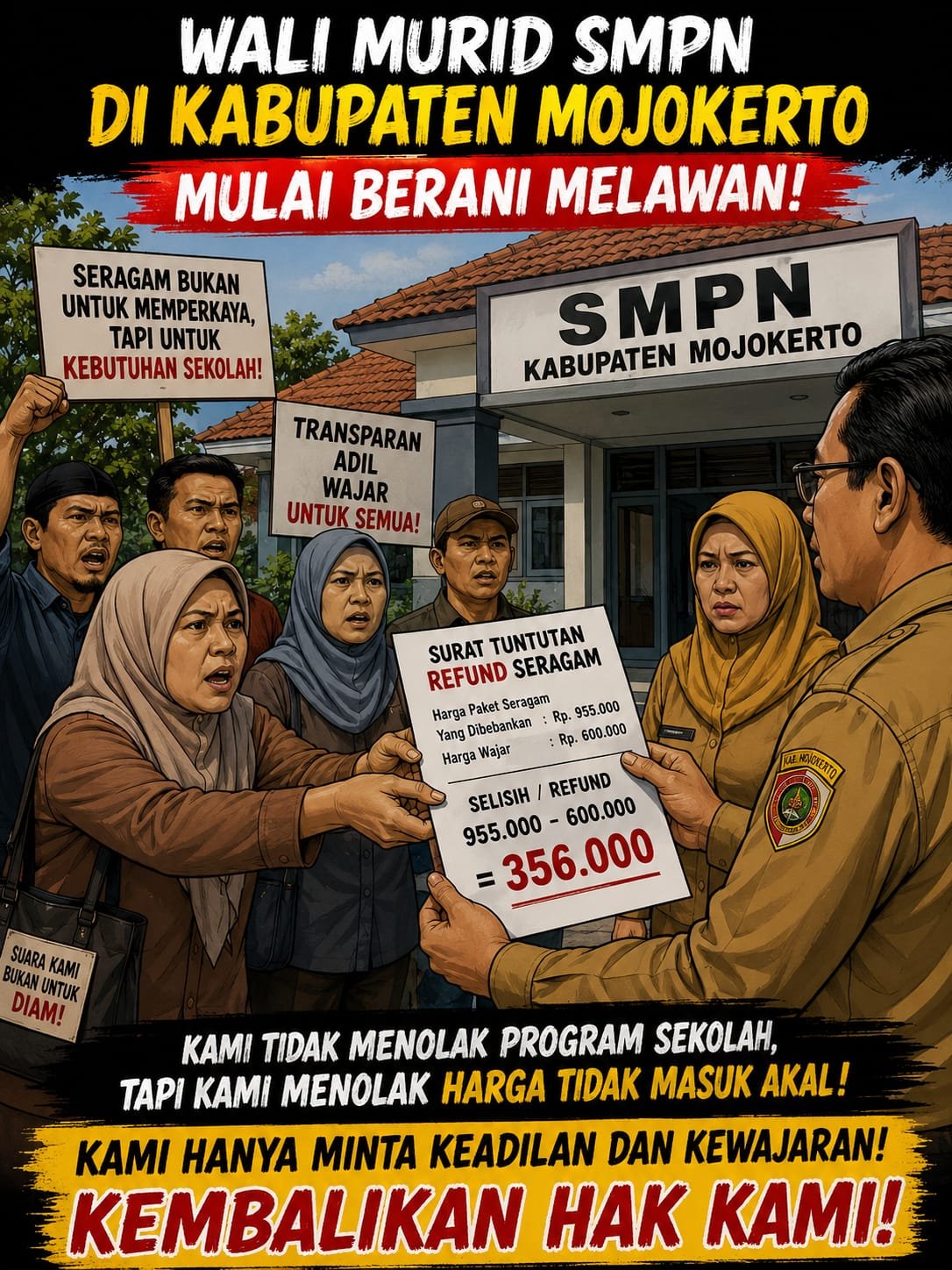 Penjualan Paket Seragam Sekolah Tanpa Kwitansi. Wali Murid SMPN di Kabupaten Mojokerto, Kirim Surat Tuntutan Transparansi dan Refund Kepada Pihak Sekolah. 